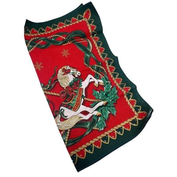 Vintage Christmas Napkins Set Lot 4 NEW Fabric Cloth Red Horse Carousel Cotton - Picture 6 of 9